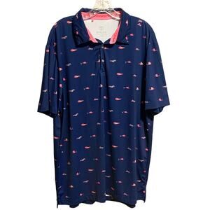SCALES Size Large Short Sleeve Polo Shirt Dark Blue Fish Print Fishing Waterman